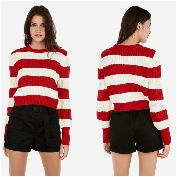 Express Sweaters - EXPRESS OLIVA CULPO STRIP CROP TOP